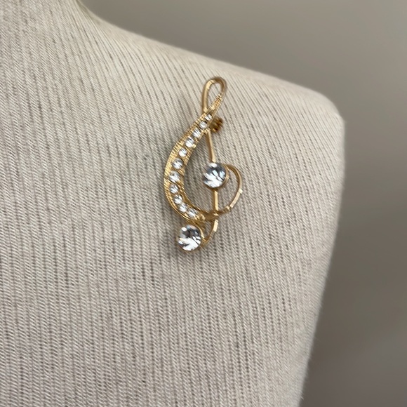 Vintage Treble Clef Rhinestone Pin, Gokd-tone - Picture 10 of 12